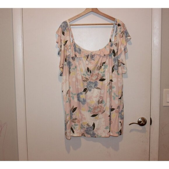 Torrid Womens Floral Ruffled Top Size 5x Super Soft Knits Pink & Blue - Picture 2 of 8